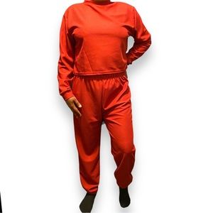 Long Sleeves Red Top and Pants Simple Set Women’s XL